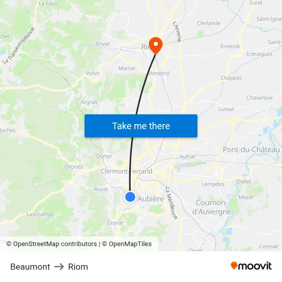 Beaumont to Riom map