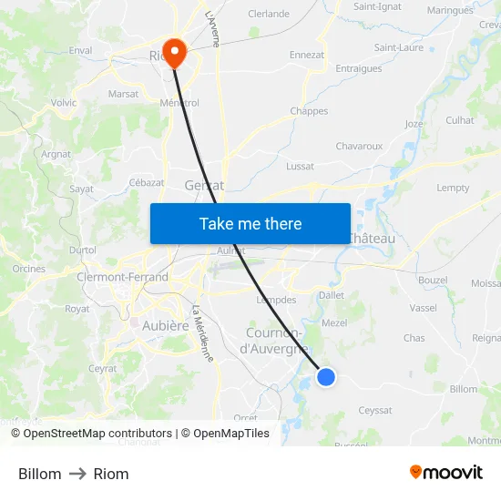 Billom to Riom map