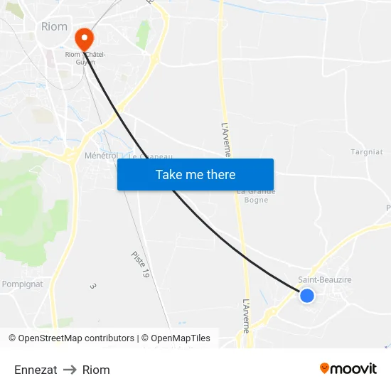 Ennezat to Riom map