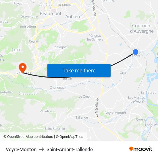 Veyre-Monton to Saint-Amant-Tallende map