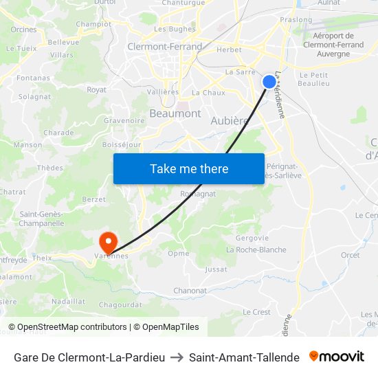 Gare De Clermont-La-Pardieu to Saint-Amant-Tallende map