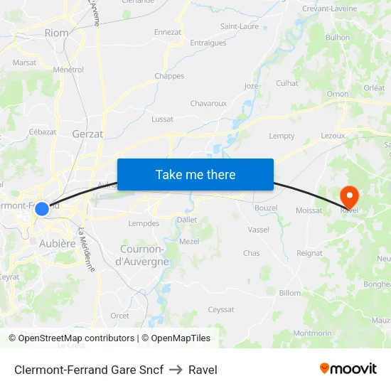 Clermont-Ferrand Gare Sncf to Ravel map