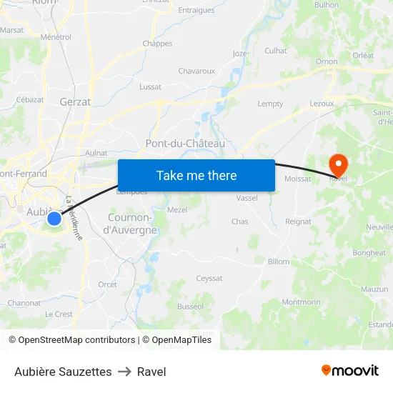 Aubière Sauzettes to Ravel map