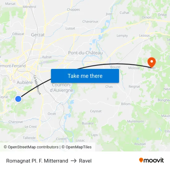 Romagnat Pl. F. Mitterrand to Ravel map