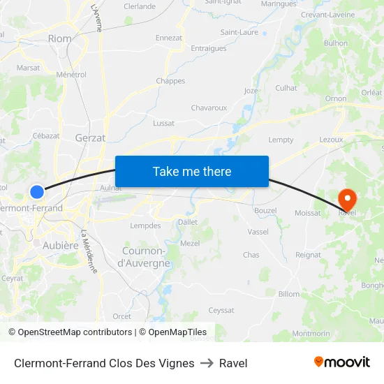 Clermont-Ferrand Clos Des Vignes to Ravel map