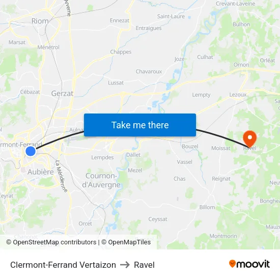 Clermont-Ferrand Vertaizon to Ravel map