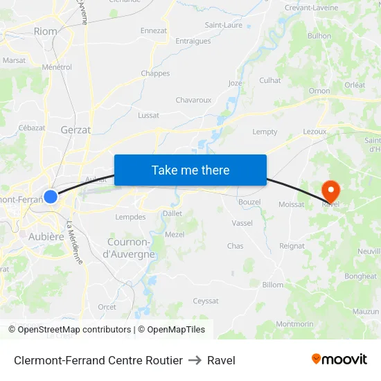 Clermont-Ferrand Centre Routier to Ravel map