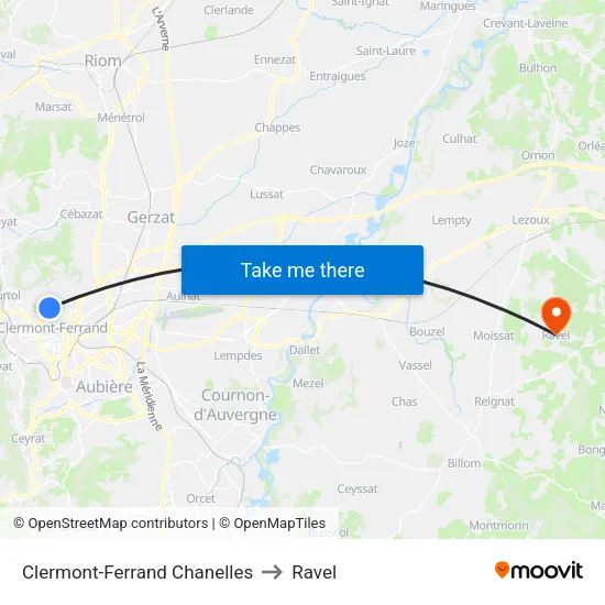 Clermont-Ferrand Chanelles to Ravel map