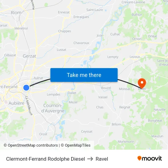 Clermont-Ferrand Rodolphe Diesel to Ravel map