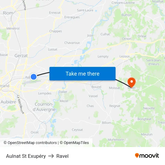 Aulnat St Exupéry to Ravel map