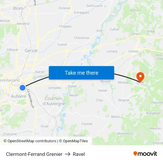 Clermont-Ferrand Grenier to Ravel map