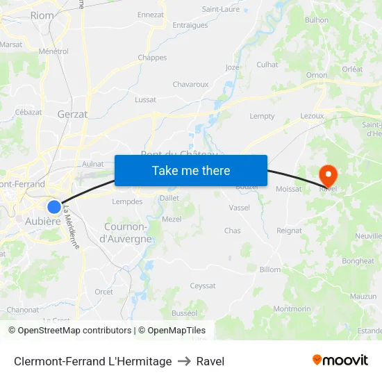 Clermont-Ferrand L'Hermitage to Ravel map