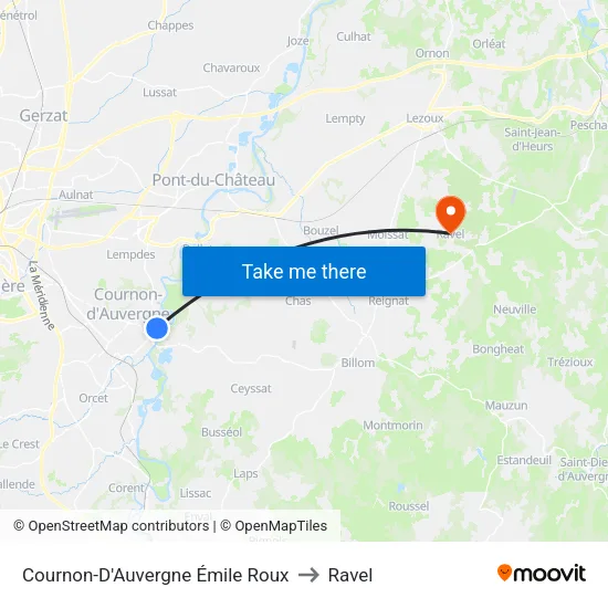 Cournon-D'Auvergne Émile Roux to Ravel map