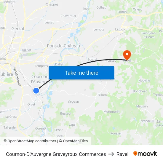 Cournon-D'Auvergne Graveyroux Commerces to Ravel map
