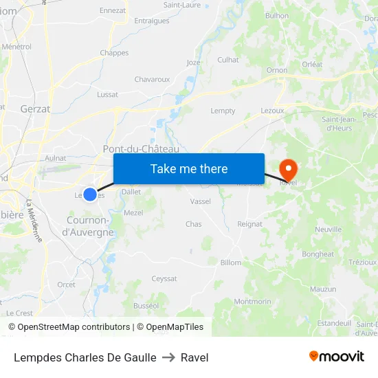 Lempdes Charles De Gaulle to Ravel map