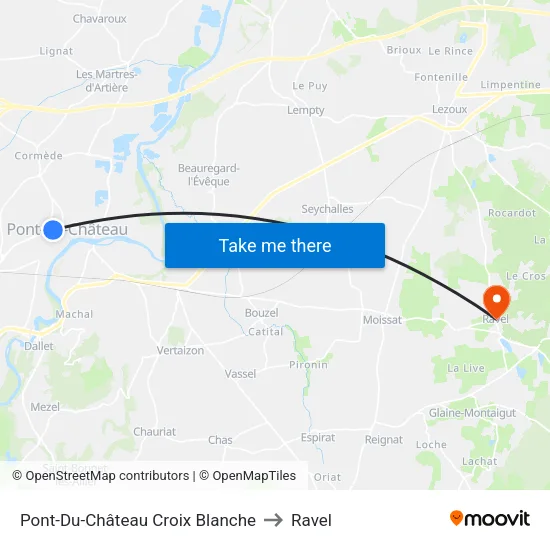 Pont-Du-Château Croix Blanche to Ravel map