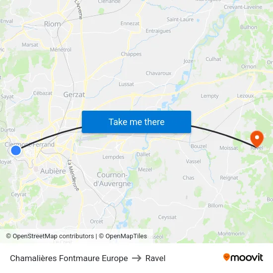 Chamalières Fontmaure Europe to Ravel map