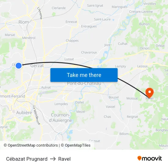 Cébazat Prugnard to Ravel map