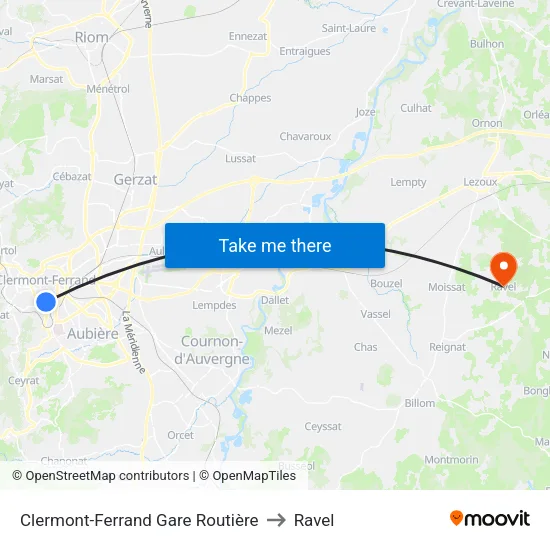 Clermont-Ferrand Gare Routière to Ravel map