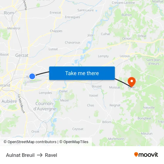 Aulnat Breuil to Ravel map