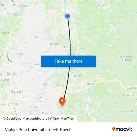 Vichy - Pole Universitaire to Ravel map