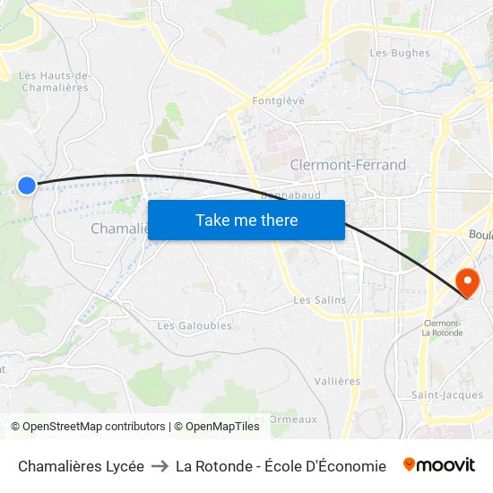 Chamalières Lycée to La Rotonde - École D'Économie map