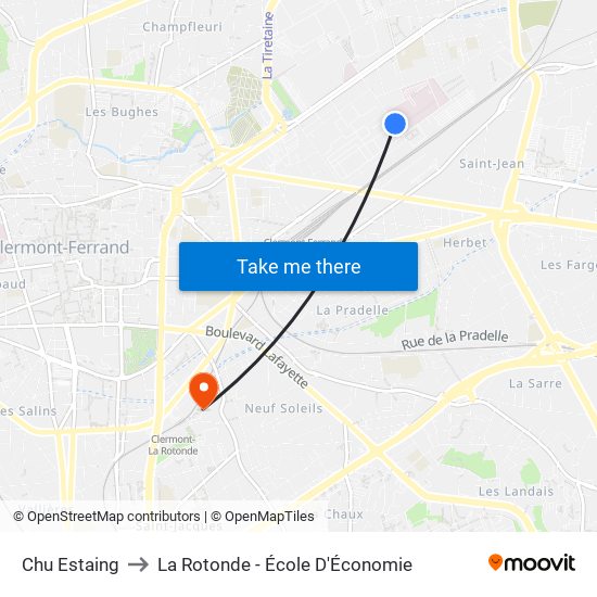 Chu Estaing to La Rotonde - École D'Économie map