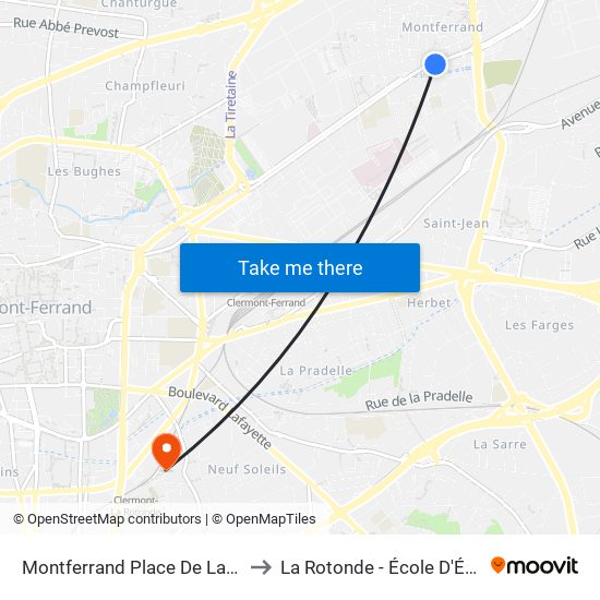 Montferrand Place De La Fontaine to La Rotonde - École D'Économie map