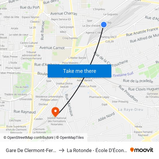 Gare De Clermont-Ferrand to La Rotonde - École D'Économie map