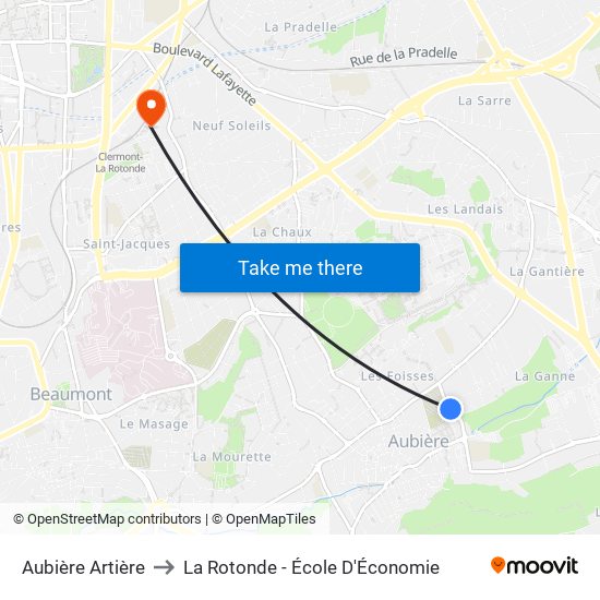 Aubière Artière to La Rotonde - École D'Économie map