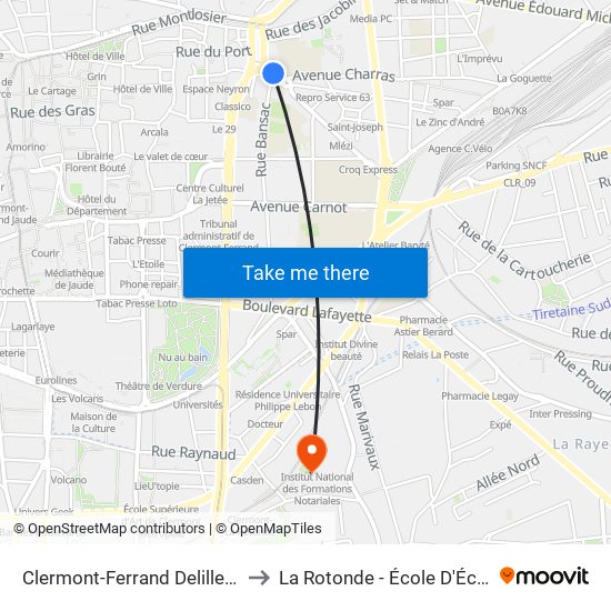 Clermont-Ferrand Delille Salford to La Rotonde - École D'Économie map