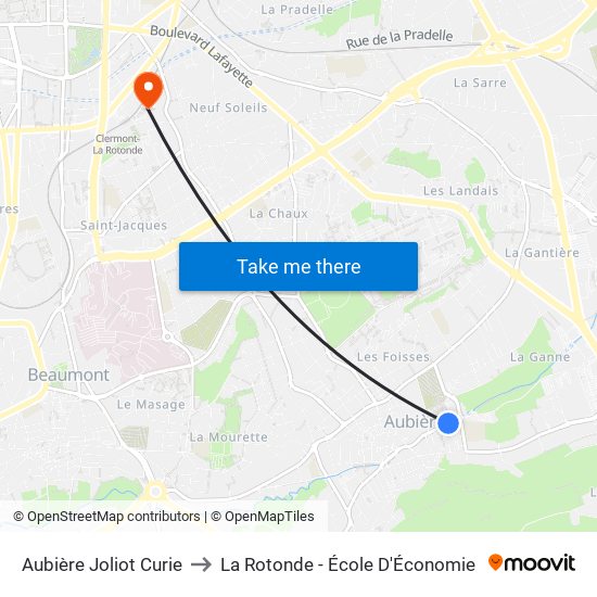 Aubière Joliot Curie to La Rotonde - École D'Économie map