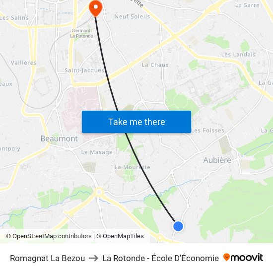 Romagnat La Bezou to La Rotonde - École D'Économie map