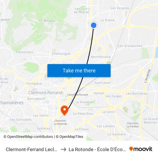 Clermont-Ferrand Leclanché to La Rotonde - École D'Économie map