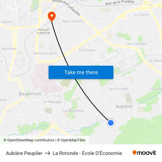 Aubière Peuplier to La Rotonde - École D'Économie map