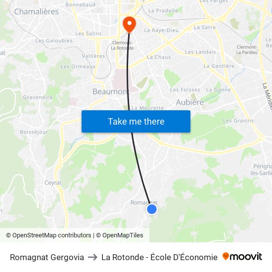 Romagnat Gergovia to La Rotonde - École D'Économie map