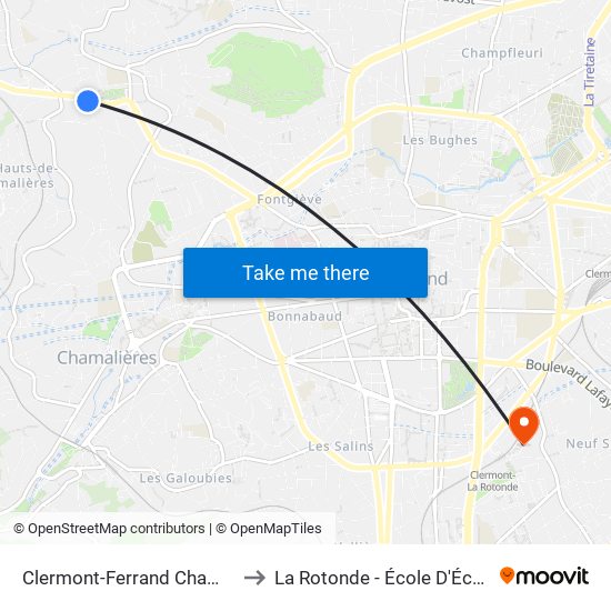 Clermont-Ferrand Champradet to La Rotonde - École D'Économie map