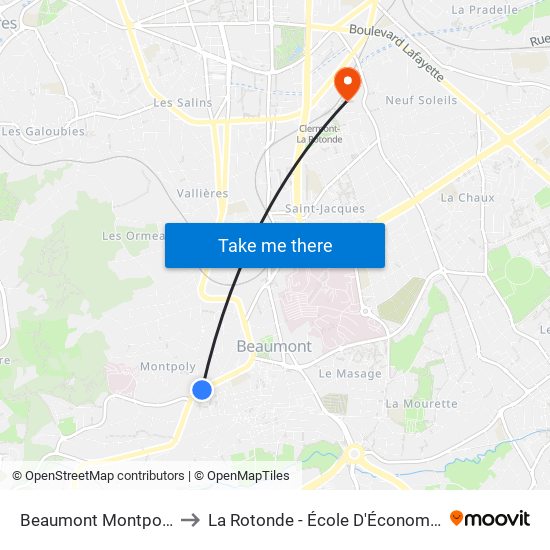 Beaumont Montpoly to La Rotonde - École D'Économie map