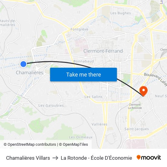 Chamalières Villars to La Rotonde - École D'Économie map