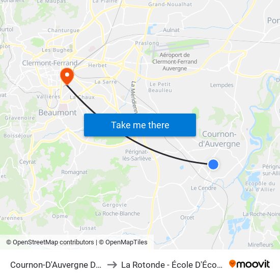 Cournon-D'Auvergne Dômes to La Rotonde - École D'Économie map