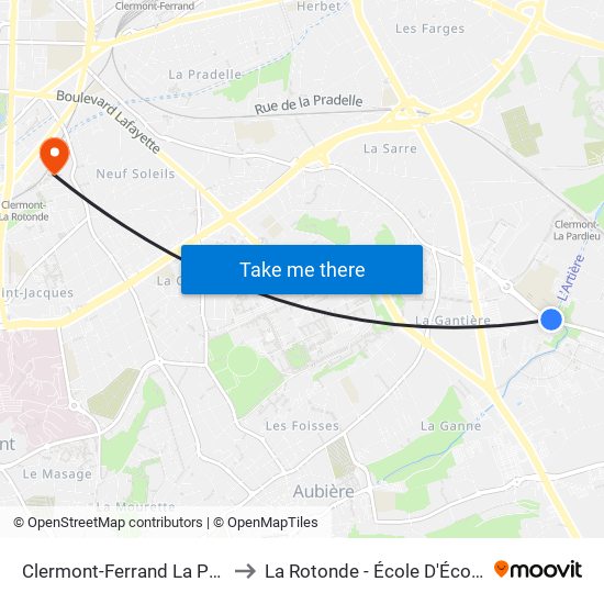 Clermont-Ferrand La Pardieu to La Rotonde - École D'Économie map