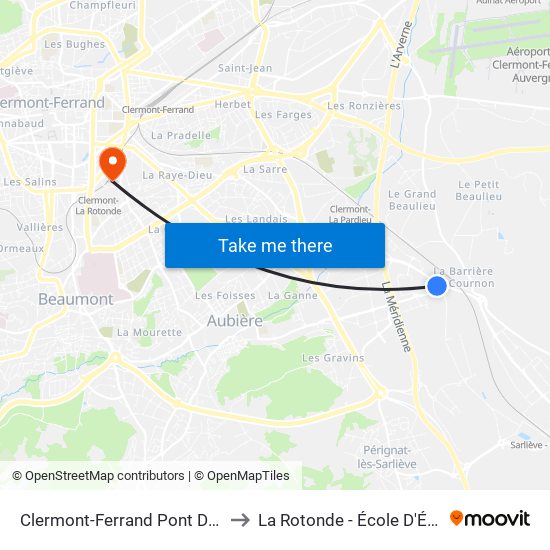 Clermont-Ferrand Pont De Sarliève to La Rotonde - École D'Économie map