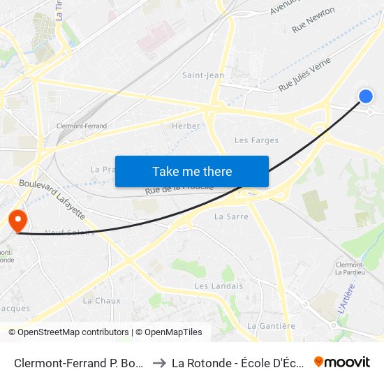 Clermont-Ferrand P. Boulanger to La Rotonde - École D'Économie map