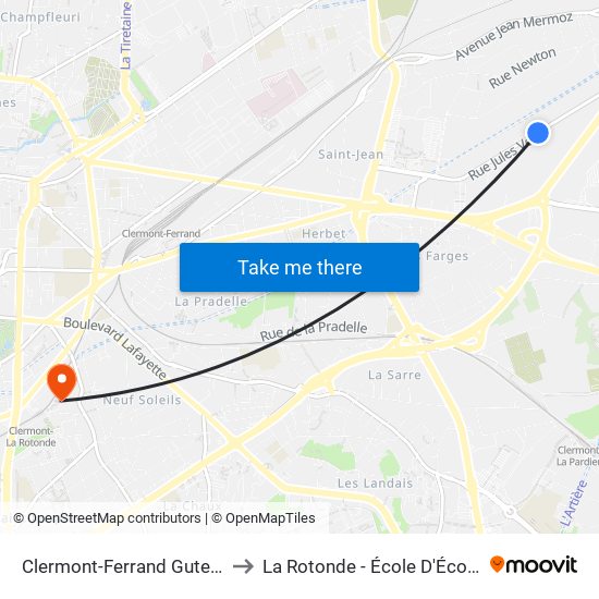 Clermont-Ferrand Gutenberg to La Rotonde - École D'Économie map