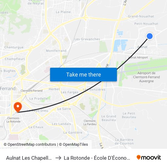 Aulnat Les Chapelles to La Rotonde - École D'Économie map