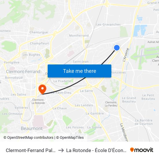 Clermont-Ferrand Palissy to La Rotonde - École D'Économie map