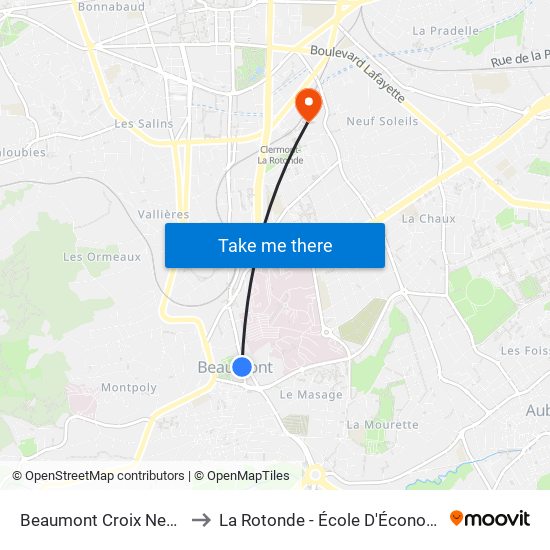 Beaumont Croix Neuve to La Rotonde - École D'Économie map