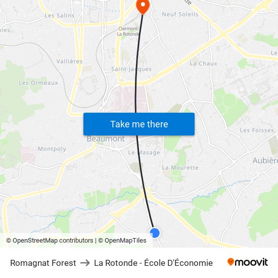 Romagnat Forest to La Rotonde - École D'Économie map