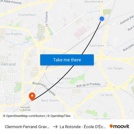 Clermont-Ferrand Gravanches to La Rotonde - École D'Économie map