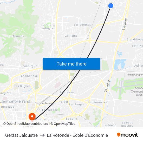 Gerzat Jaloustre to La Rotonde - École D'Économie map